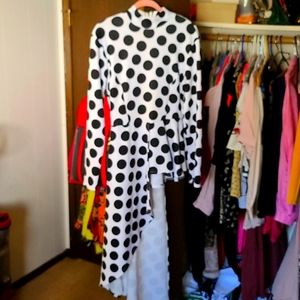 Long Asymetric Peplum Polka Dot Shirt, Size 1xl